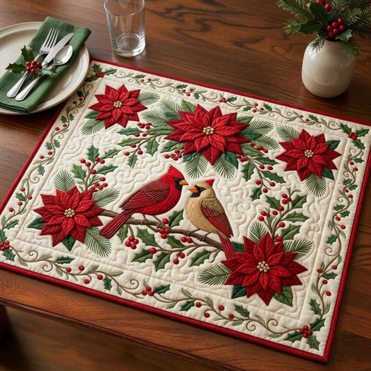 Red Cardinal Poinsettia Quilted Placemat GFTOPND1552 C1