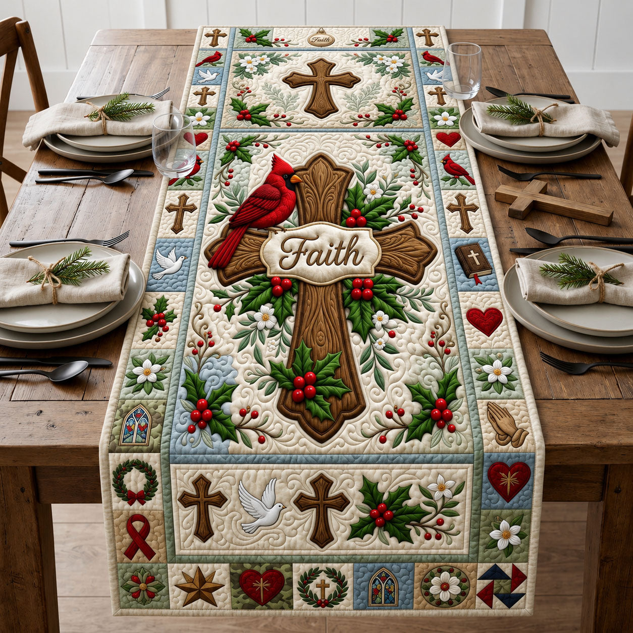 Cardinal Faith Quilted Table Runner GFTOPND1553