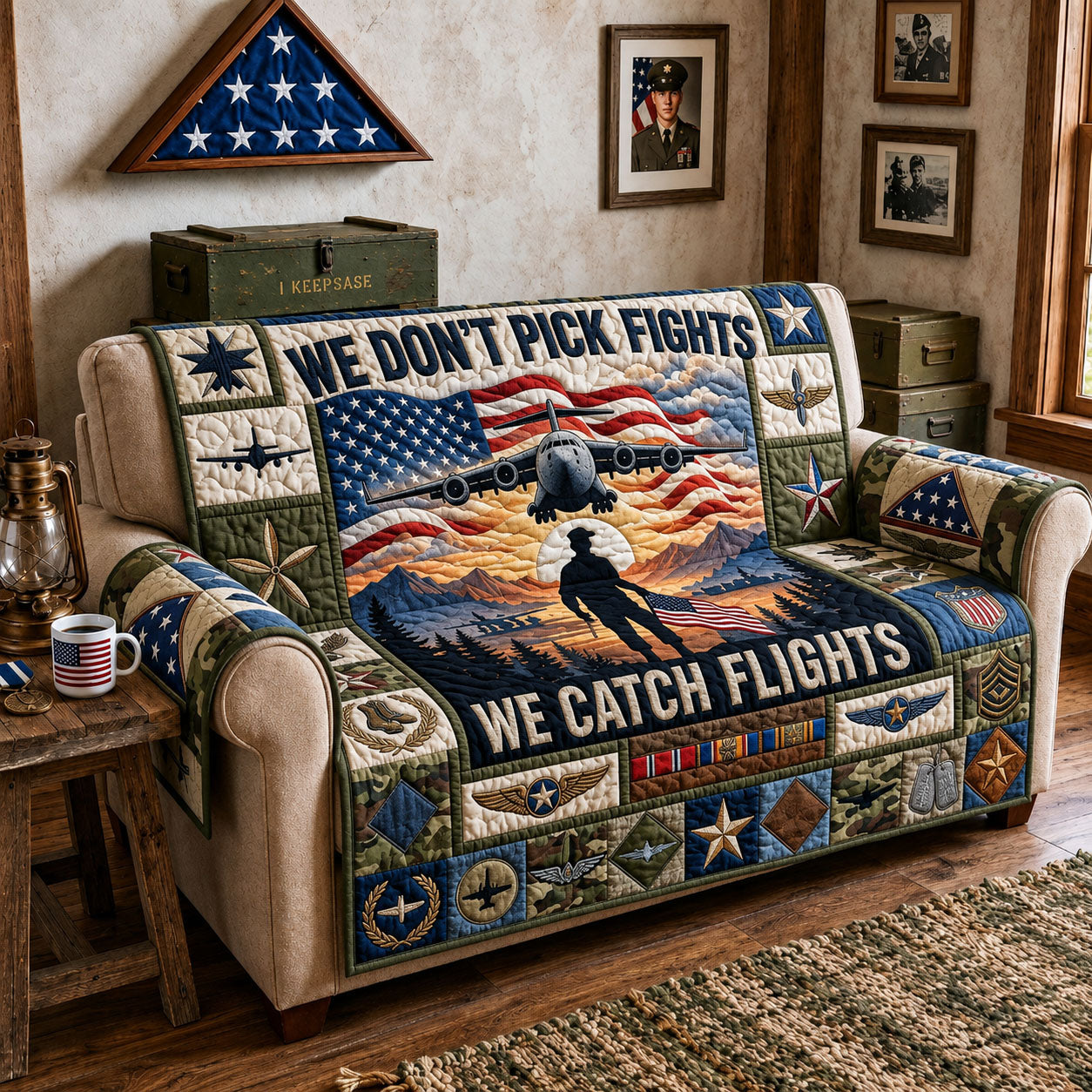 We Catch Flights Quilted Sofa Cover GFTOPND1565