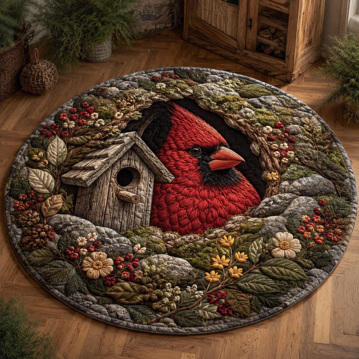 Winter Woodland Cardinal Quilted Round Mat GFTOPND1583