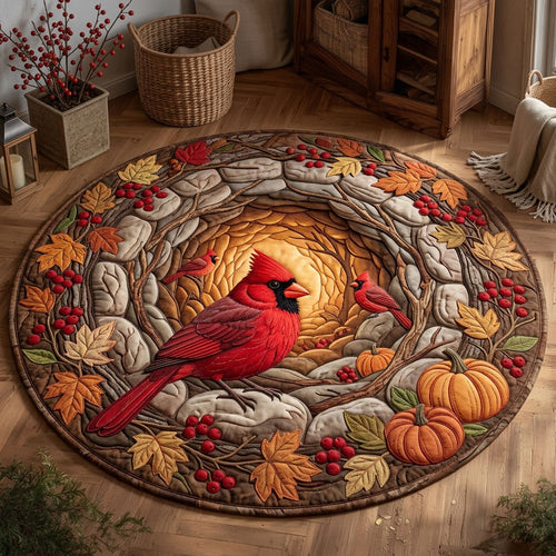 Autumn Pumpkin Cardinal Quilted Round Mat GFTOPND1585
