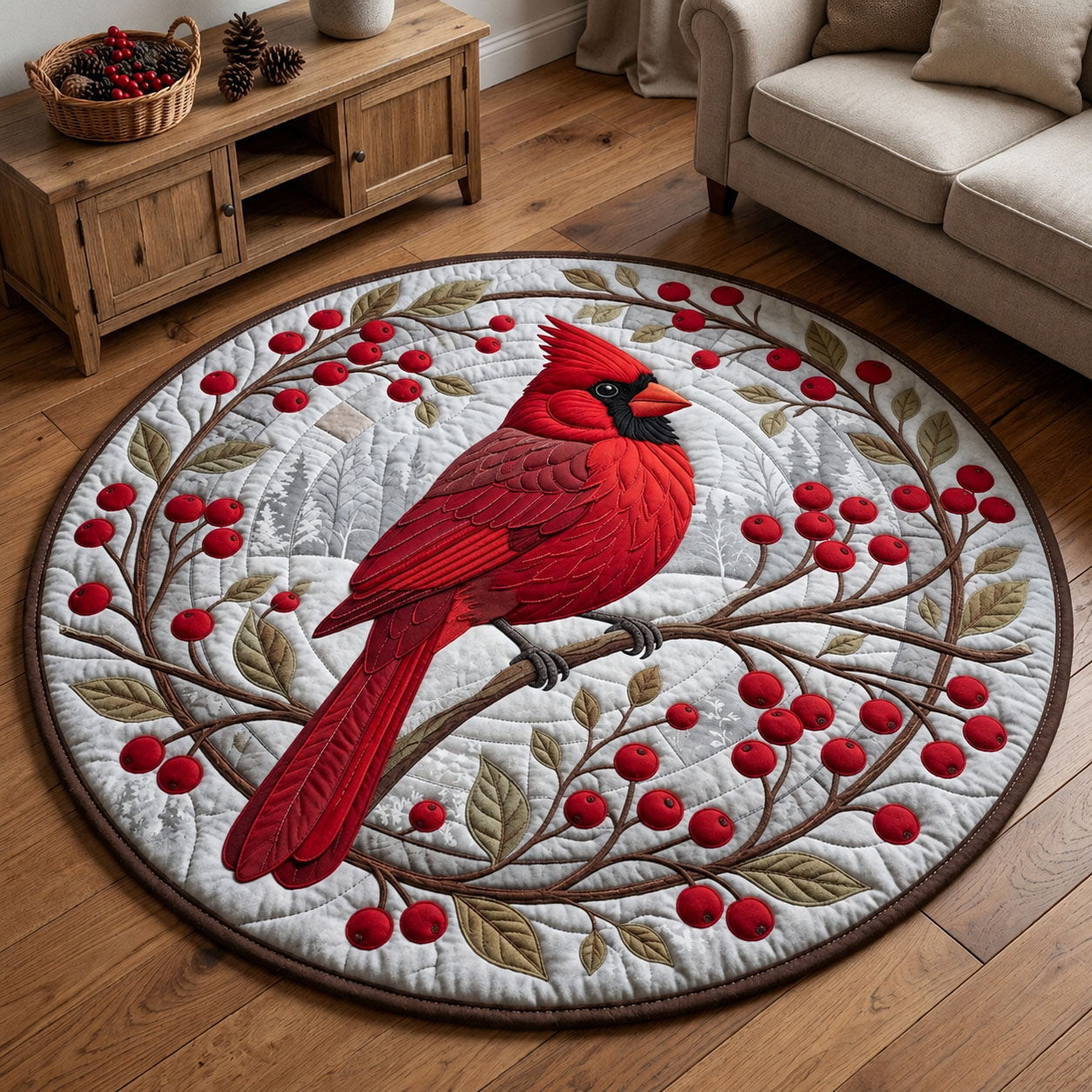 Red Cardinal Quilted Round Mat GFTOPND1587
