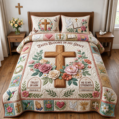 Faith Blooms In His Grace 3-Piece Quilted Bedding Set GFTOPND1612