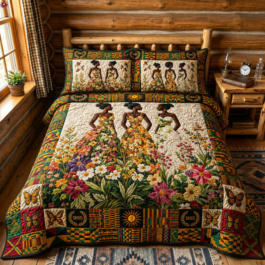 Juneteenth Queens With Flowers 3-Piece Quilted Bedding Set GFTOPND165