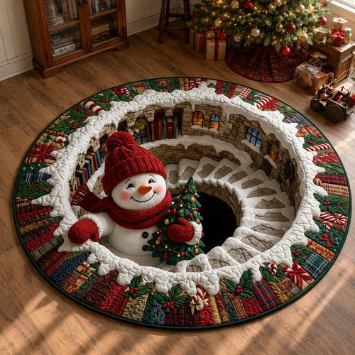 Snowman Holding Christmas Tree Quilted Round Mat GFTOPND1651