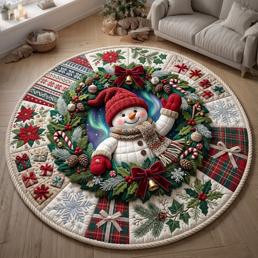 Snowman Christmas Wreath Quilted Round Mat GFTOPND1656
