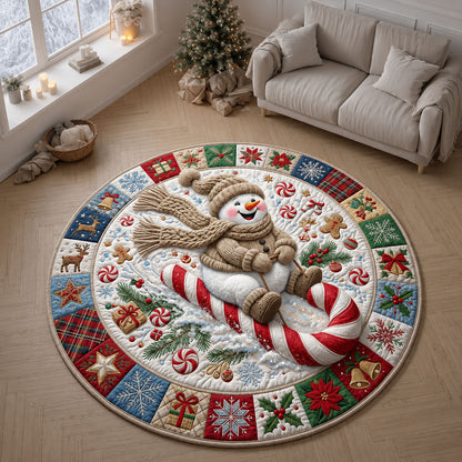 Snowman Riding Candy Cane Quilted Round Mat GFTOPND1657