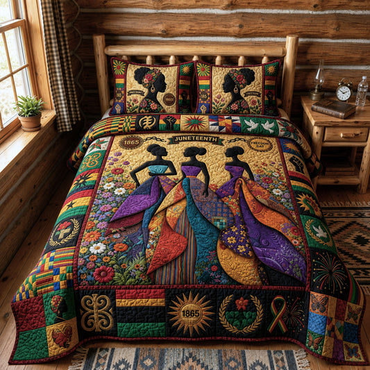 Juneteenth Queens With Flowers 3-Piece Quilted Bedding Set GFTOPND166