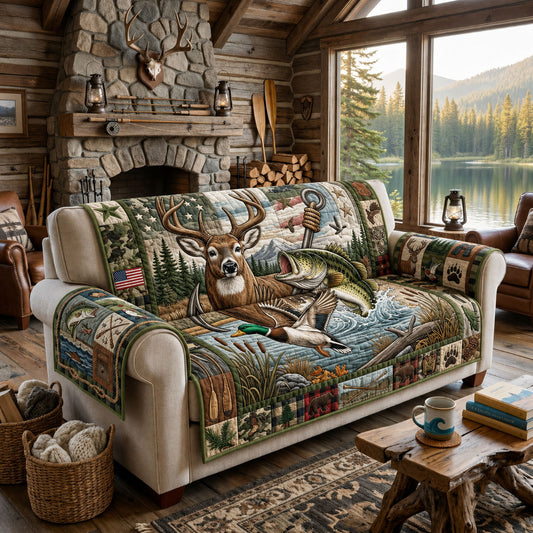 Hunting Fishing Quilted Sofa Cover GFTOPND1674