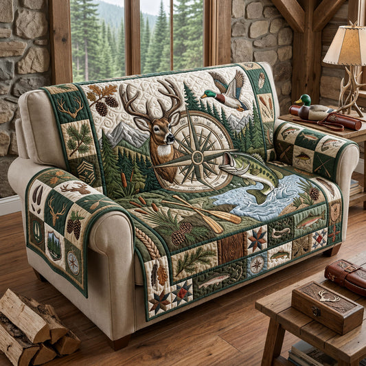 Deer Duck Fishing Quilted Sofa Cover GFTOPND1675