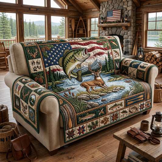 Patriotic Hunting Fishing Quilted Sofa Cover GFTOPND1676