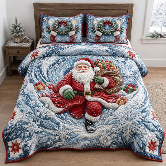 Santa Blizzard Explosion 3-Piece Quilted Bedding Set GFTOPND1692