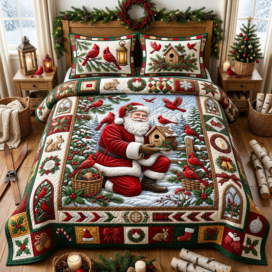Santa And Cardinal 3-Piece Quilted Bedding Set GFTOPND1697