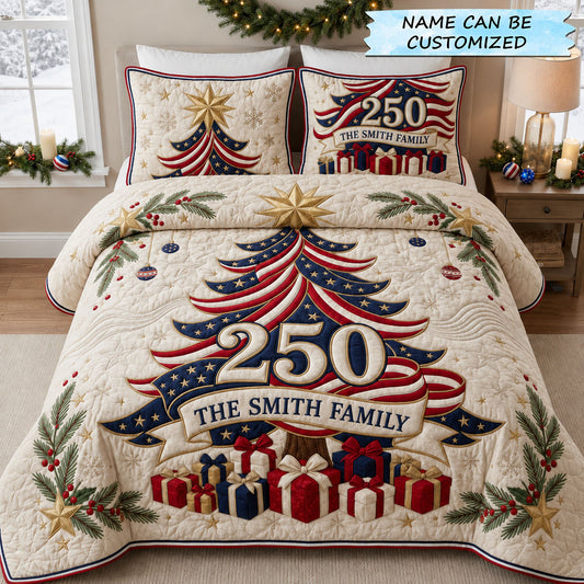 Patriotic Christmas Tree 3-Piece Quilted Bedding Set QTCUZ GFTOPND1701