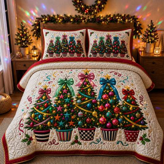Disco Christmas Trees 3-Piece Quilted Bedding Set GFTOPND1704