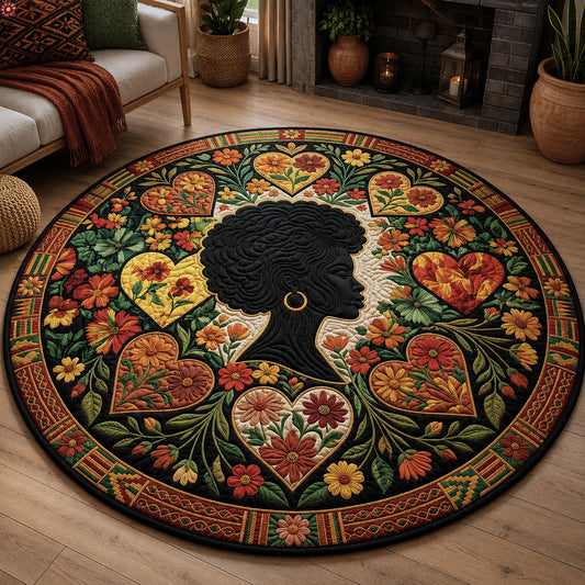 Black Queen Love Bloom Quilted Round Mat GFTOPND173