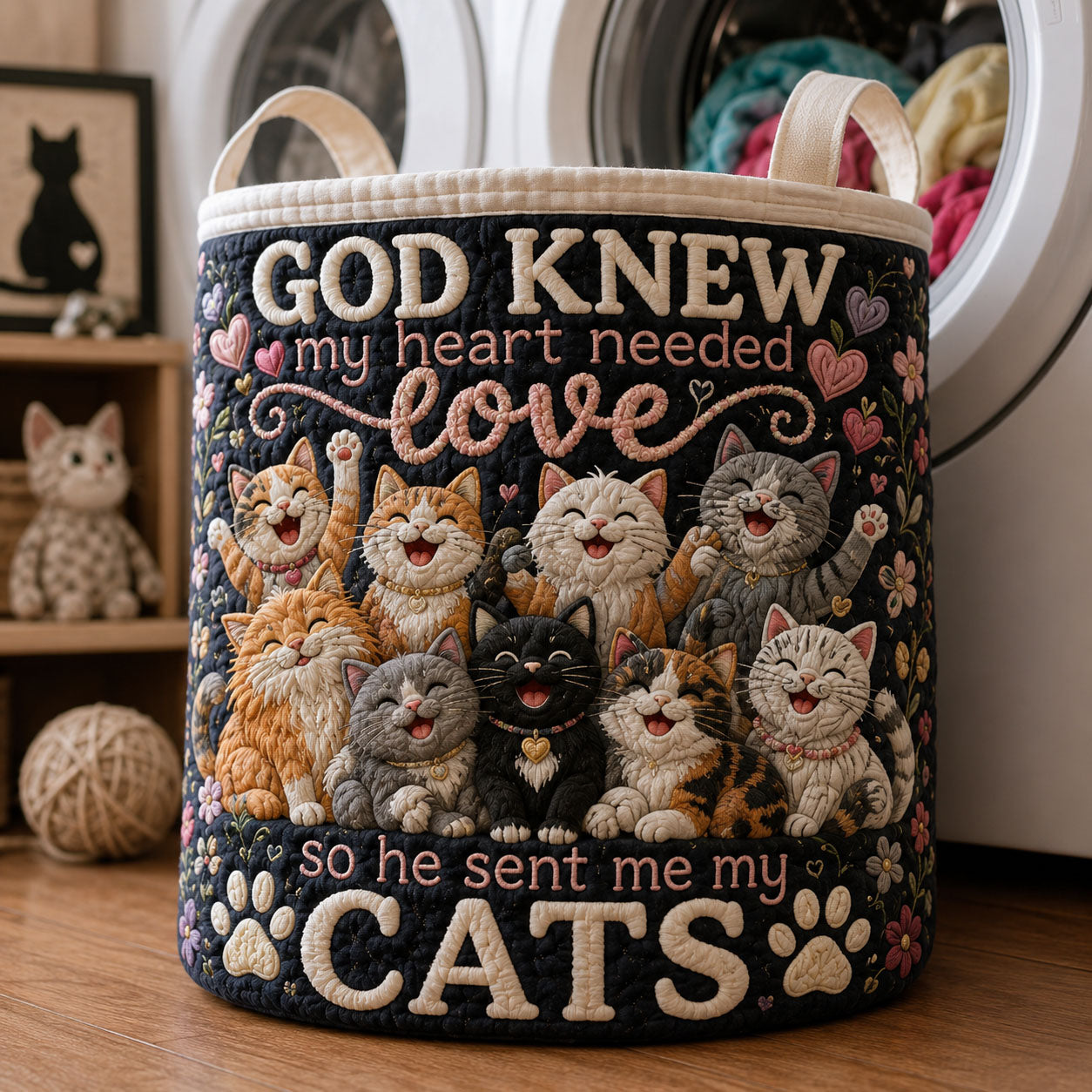 Loved Cats Quilted Laundry Basket GFTOPND1736