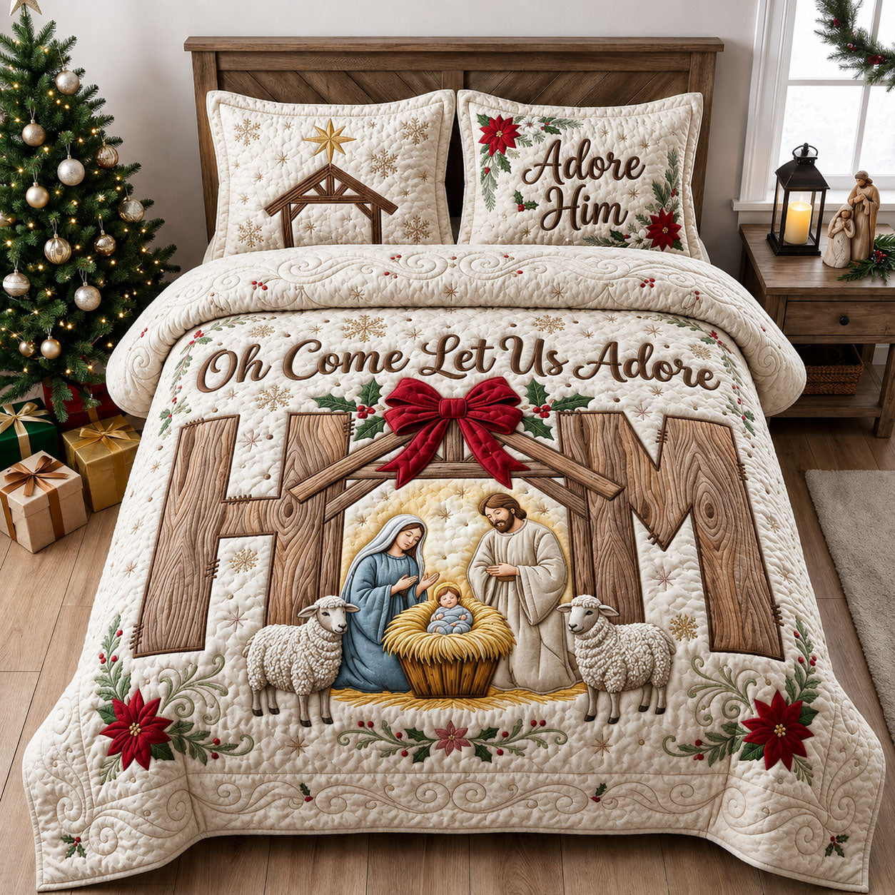 Let Us Adore Him 3-Piece Quilted Bedding Set GFTOPND1743
