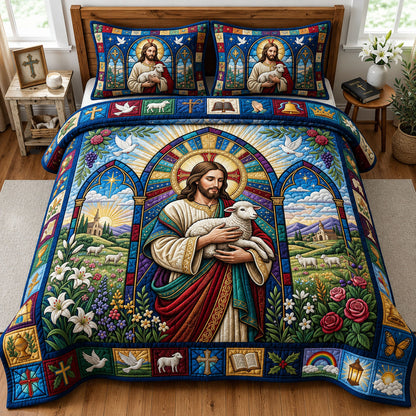Christ The Good Shepherd 3-Piece Quilted Bedding Set GFTOPND1744