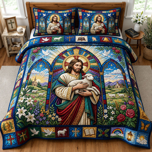 Christ The Good Shepherd 3-Piece Quilted Bedding Set GFTOPND1744