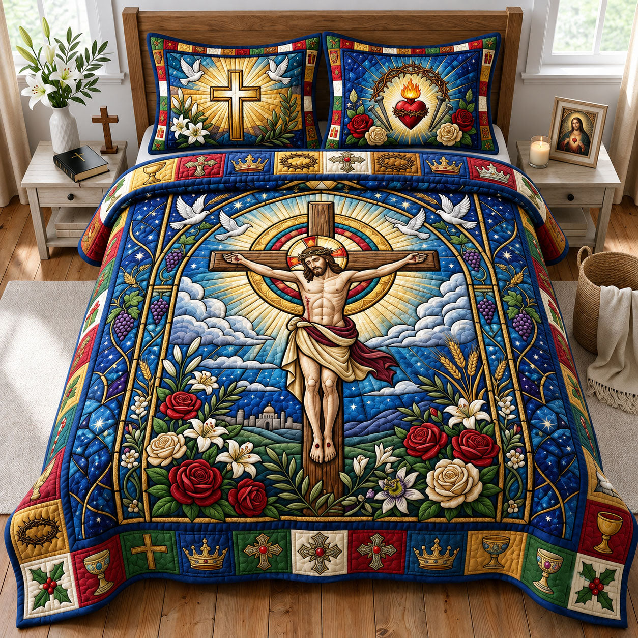 Jesus On The Cross 3-Piece Quilted Bedding Set GFTOPND1745