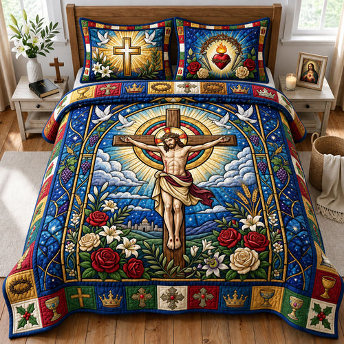 Jesus On The Cross 3-Piece Quilted Bedding Set GFTOPND1745
