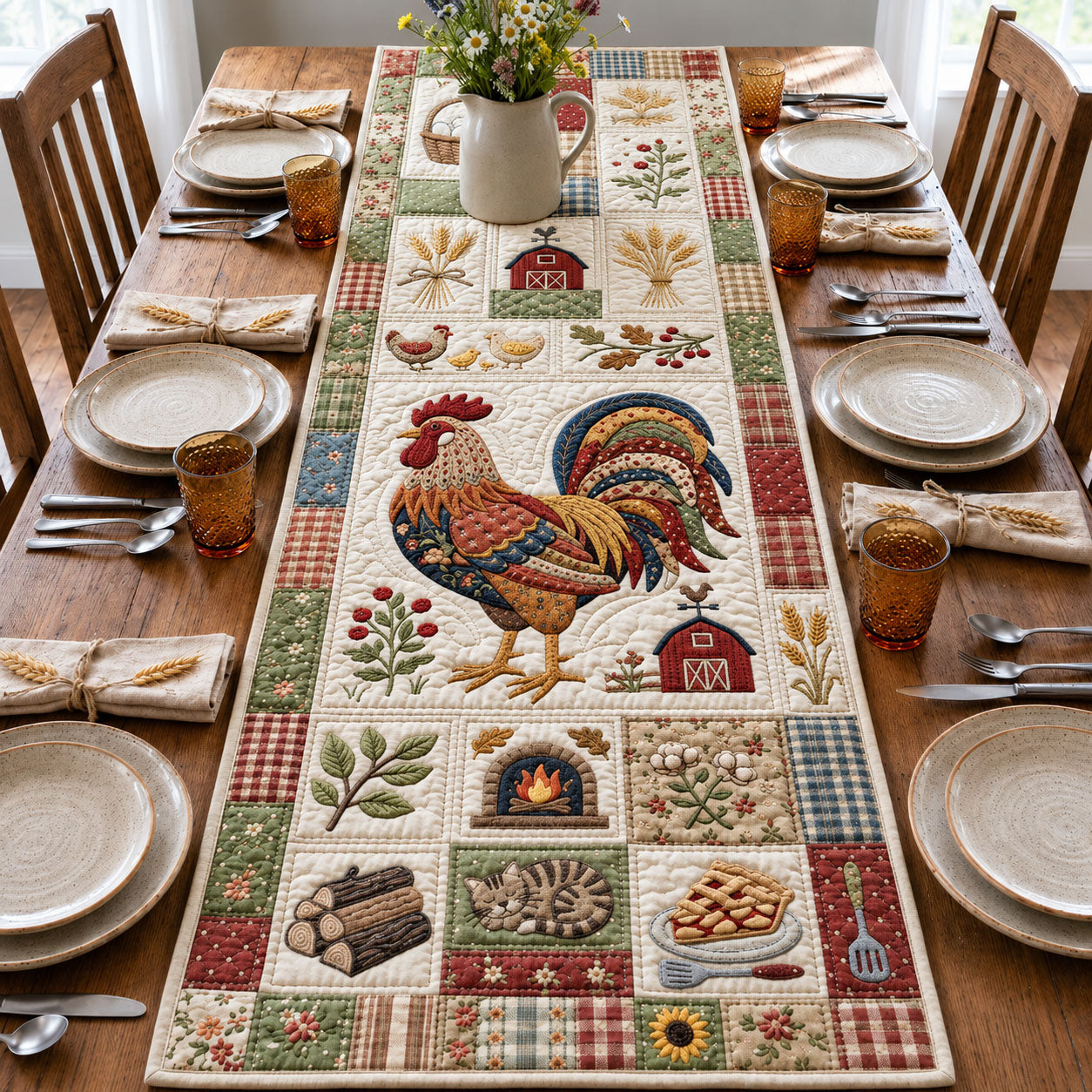 Farmhouse Chicken Quilted Table Runner GFTOPND1795