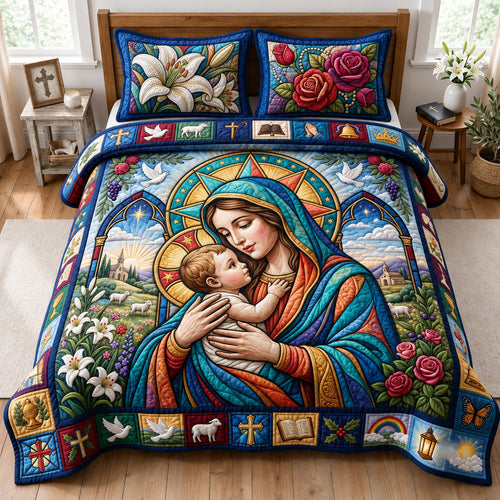 Sacred Madonna and Child 3-Piece Quilted Bedding Set GFTOPND1802