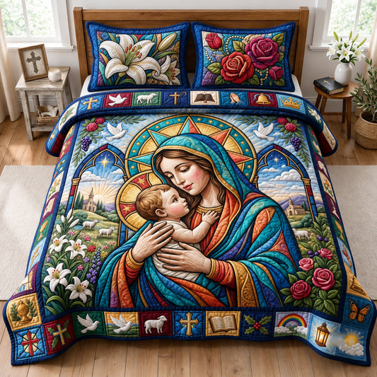 Sacred Madonna and Child 3-Piece Quilted Bedding Set GFTOPND1802