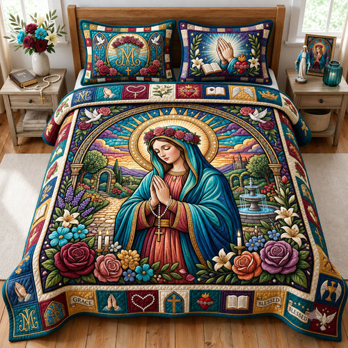 Praying Virgin Mary 3-Piece Quilted Bedding Set GFTOPND1803
