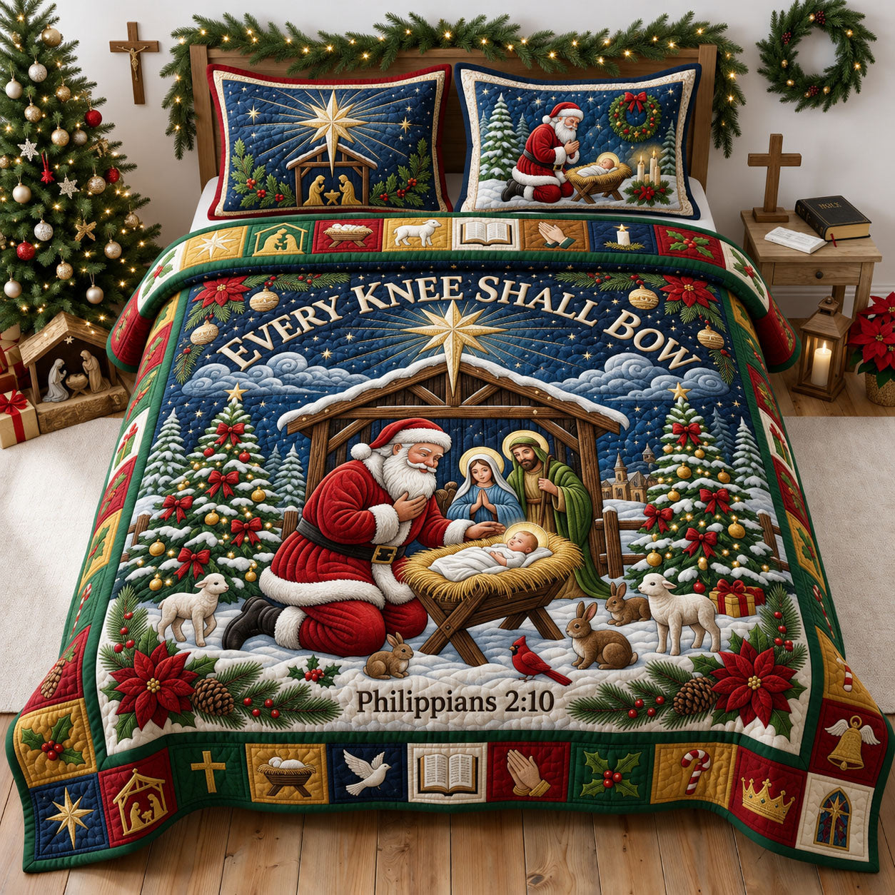 Every Knee Shall Bow 3-Piece Quilted Bedding Set GFTOPND1808