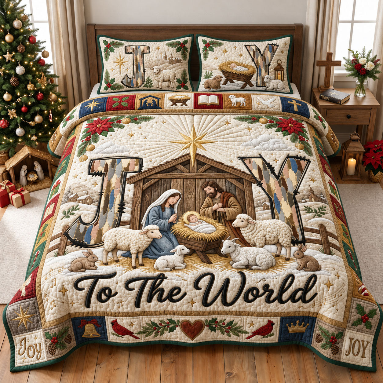 Joy To The World 3-Piece Quilted Bedding Set GFTOPND1811