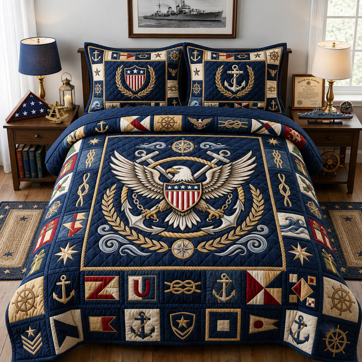 United States Navy 3-Piece Quilted Bedding Set GFTOPND1813