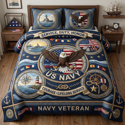 Proud Navy Veteran 3-Piece Quilted Bedding Set GFTOPND1814