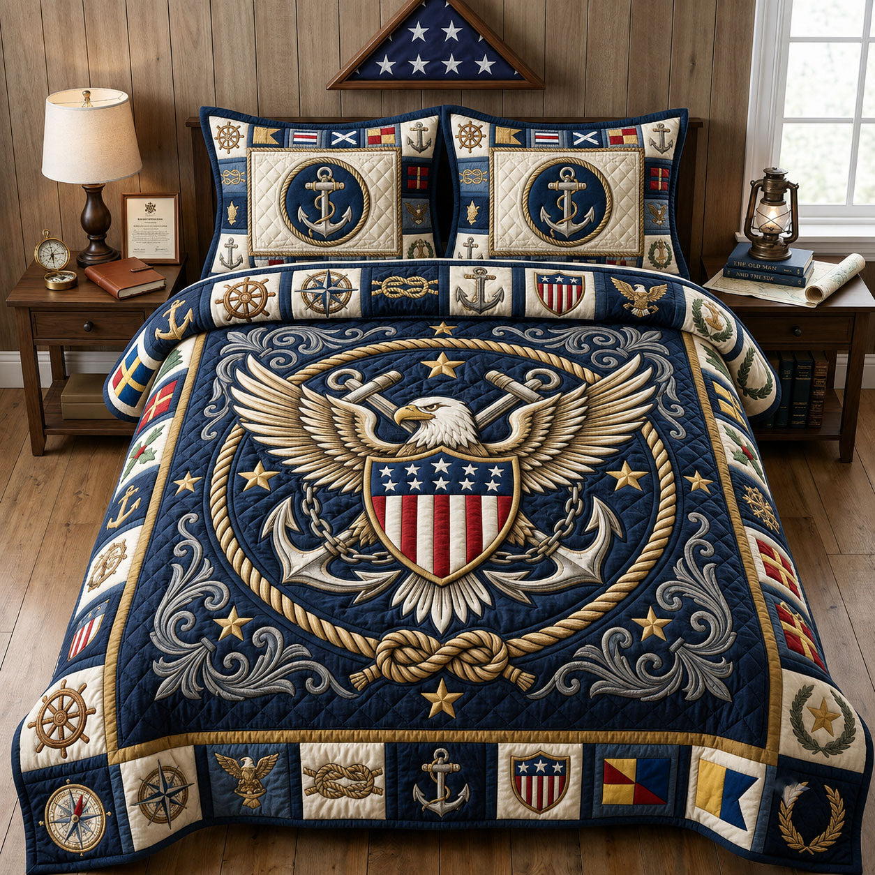 United States Navy 3-Piece Quilted Bedding Set GFTOPND1815