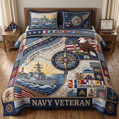Proud Navy Veteran 3-Piece Quilted Bedding Set GFTOPND1816