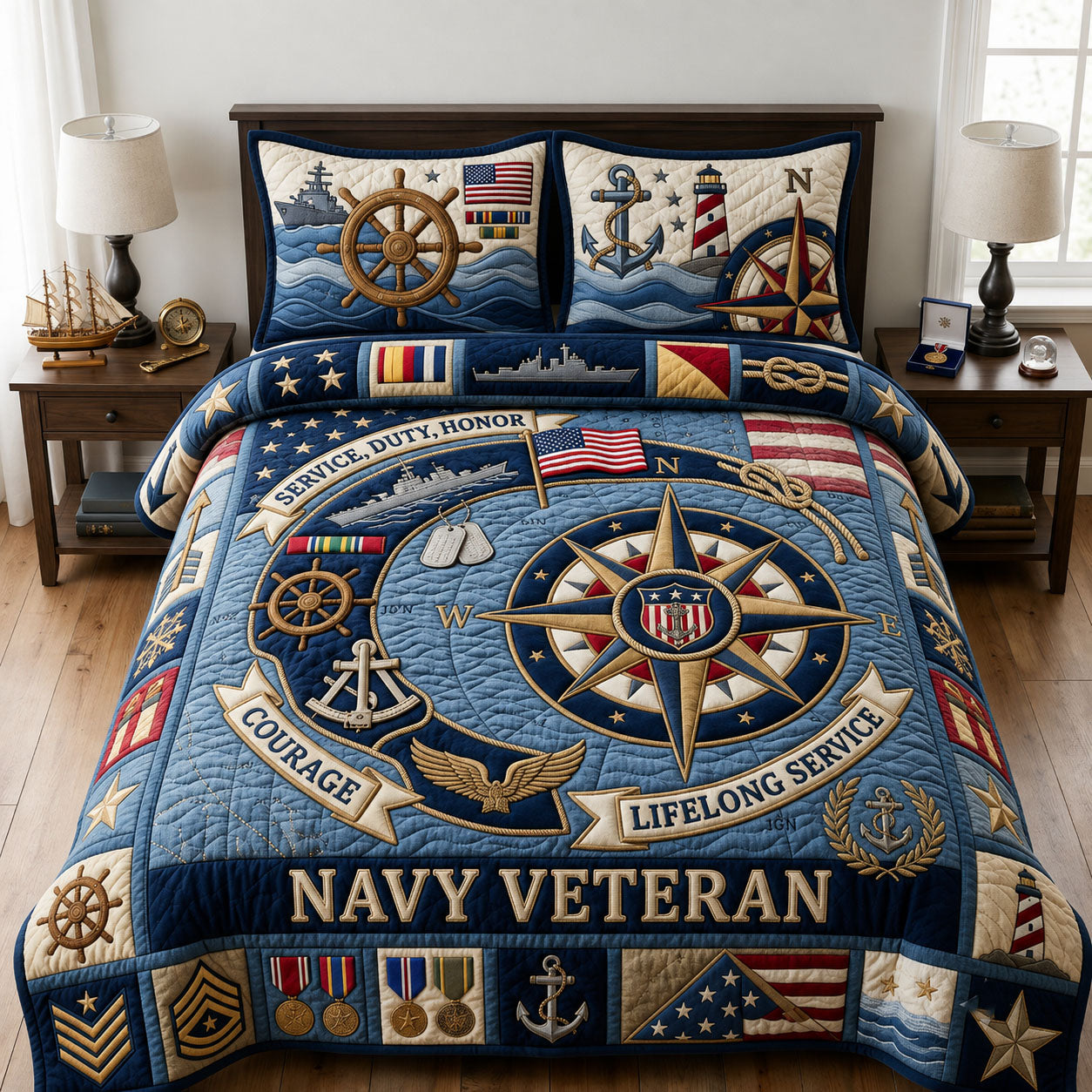 United States Navy 3-Piece Quilted Bedding Set GFTOPND1818