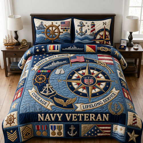 United States Navy 3-Piece Quilted Bedding Set GFTOPND1818