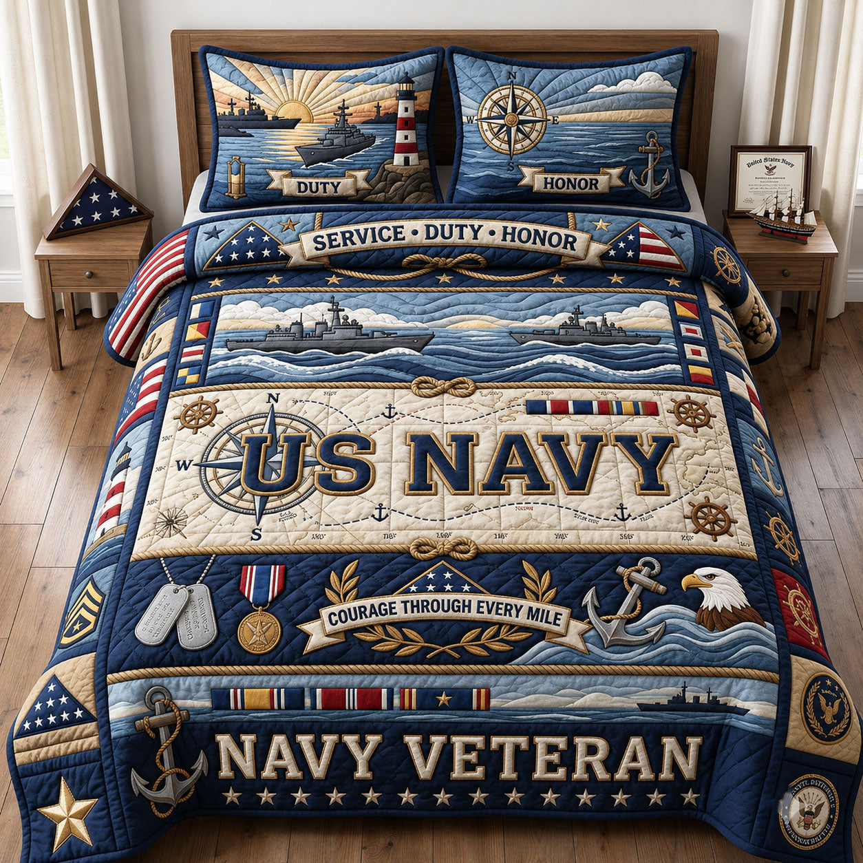 United States Navy 3-Piece Quilted Bedding Set GFTOPND1819