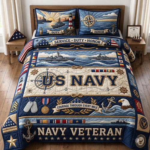 United States Navy 3-Piece Quilted Bedding Set GFTOPND1819