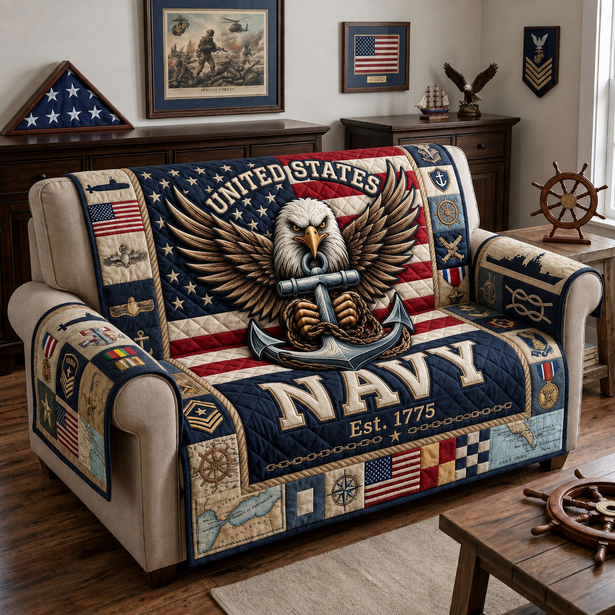 Proud Navy Veteran Quilted Sofa Cover GFTOPND1821