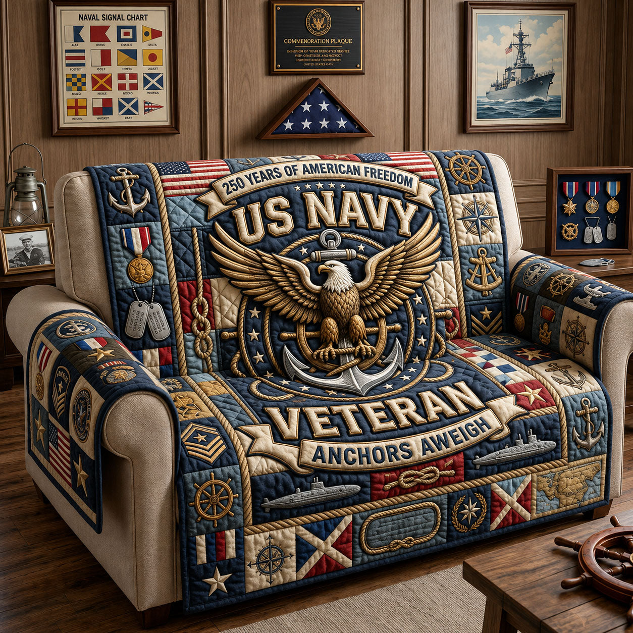 United States Navy Quilted Sofa Cover GFTOPND1825