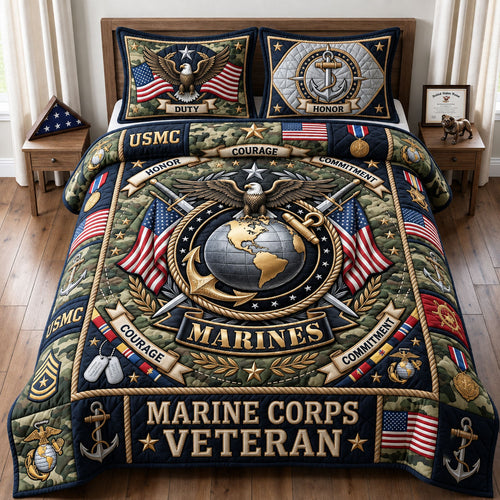 Marine Corps Veteran 3-Piece Quilted Bedding Set GFTOPND1851