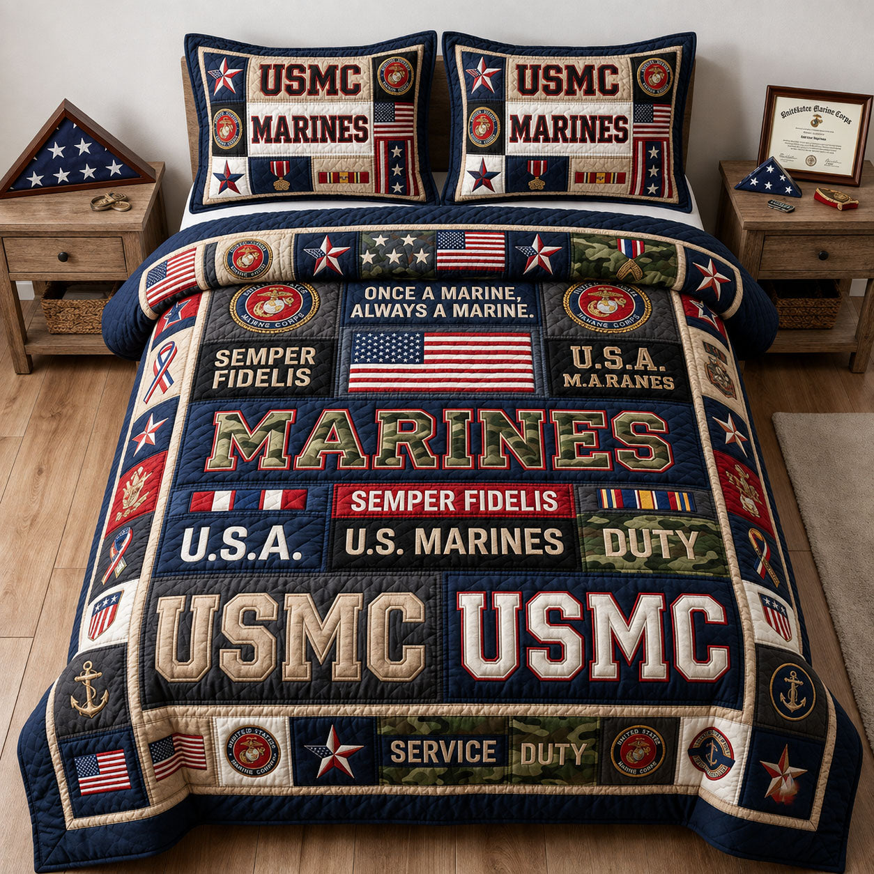 Marine Corps Veteran 3-Piece Quilted Bedding Set GFTOPND1852