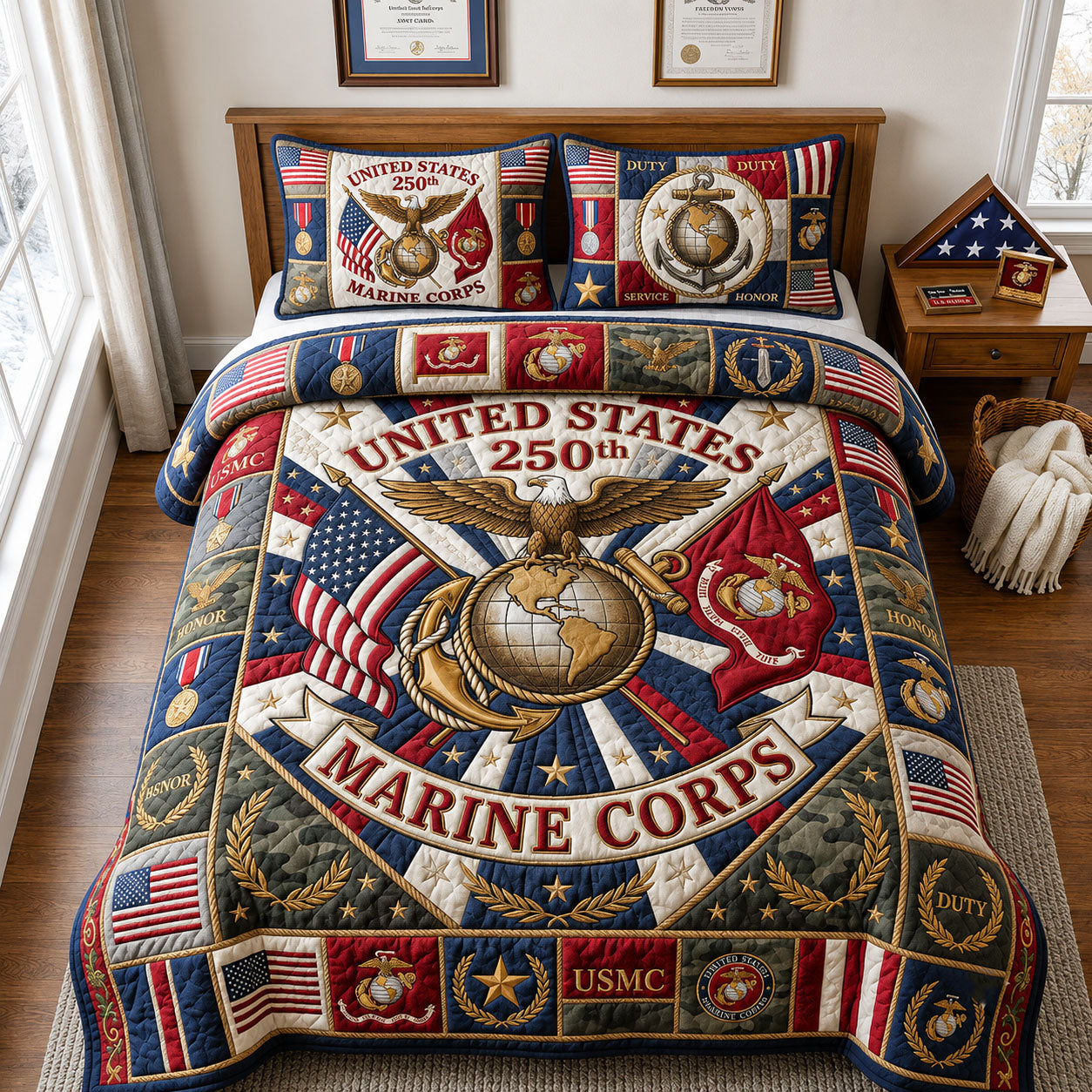 Proud USMC 3-Piece Quilted Bedding Set GFTOPND1853