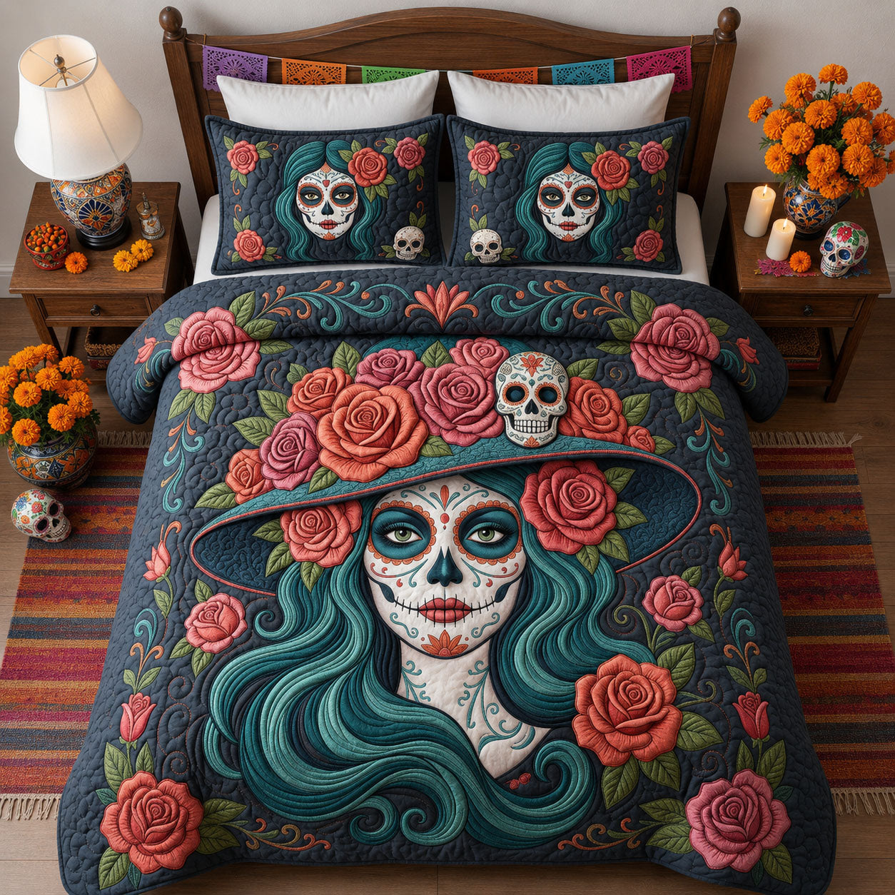 La Catrina Girl 3-Piece Quilted Bedding Set GFTOPND1856