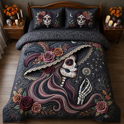 La Catrina Blowing Wishes Dandelion 3-Piece Quilted Bedding Set GFTOPND1857