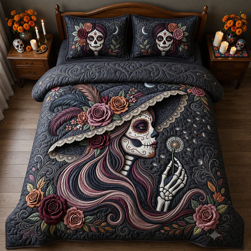 La Catrina Blowing Wishes Dandelion 3-Piece Quilted Bedding Set GFTOPND1857