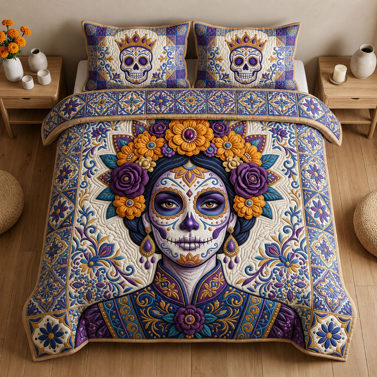 La Catrina 3-Piece Quilted Bedding Set GFTOPND1858