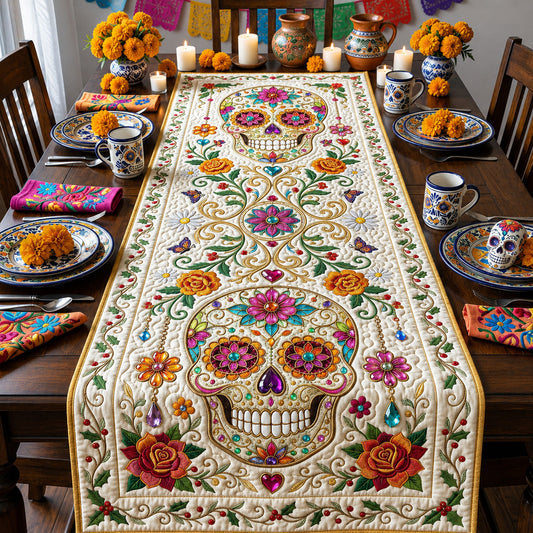 Jeweled Sugar Skull Quilted Table Runner GFTOPND1866